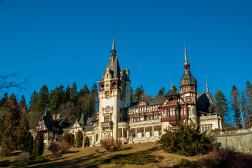 Fototapeta na wymiar Peles Castle in the Carpathians Mountains, Romania.