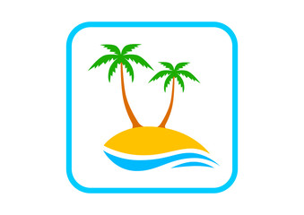 Island with palm trees on white background