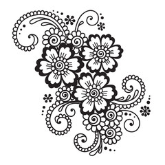 Hand-Drawn Abstract Henna Mehndi Flower Ornament