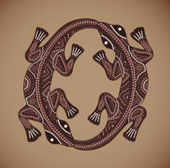 Vector Print traditional African ethnic ornament with two lizard