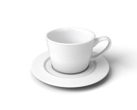 White cup of coffee on a saucer on a white background
