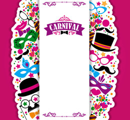 Celebration festive background with carnival icons and objects.