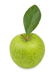 Green apple with leaf. Isolated on a white background
