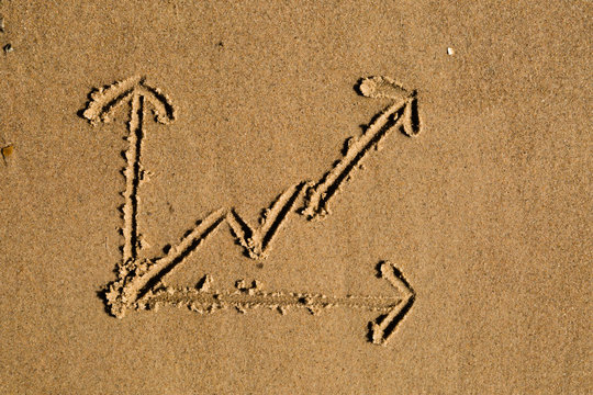 Line chart drawn in sand