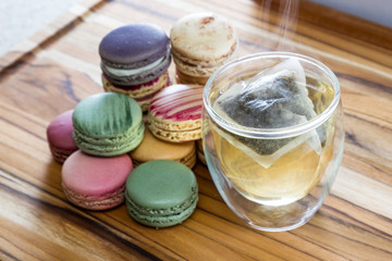 hot tea and macarrons
