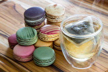 hot tea and macarrons