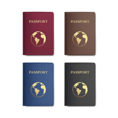 Vector Set of Passports with Map Isolated on White