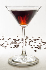 coffee liqueur in a martini glass