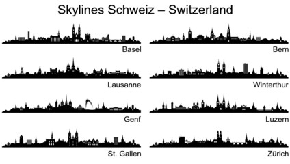 Skylines Städte Schweiz - obrazy, fototapety, plakaty