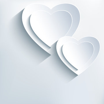 Modern grey background with white paper 3d hearts
