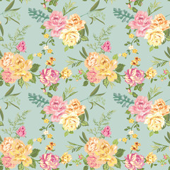 Seamless Flower Background - Shabby Roses - pattern in vector