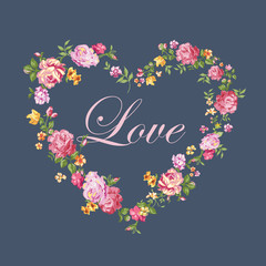 Vintage Floral Heart - for Valentine's Day - in vector