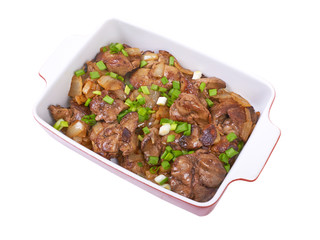 Fried chicken liver in a ceramic plate