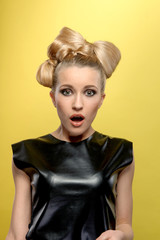 young attractive blonde in black t-shirt