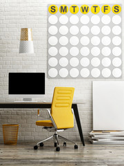 Loft office, mock up calendar on wall
