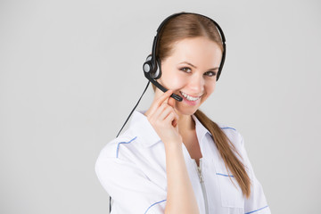 Woman customer service worker, call center smiling operator