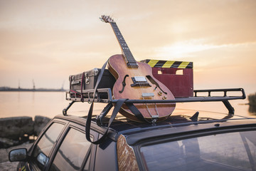 Music instrumental guitar car outdoor background