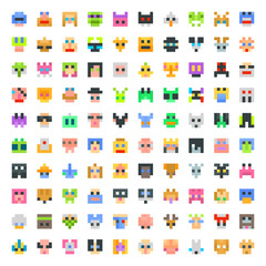 large set of pixel faces