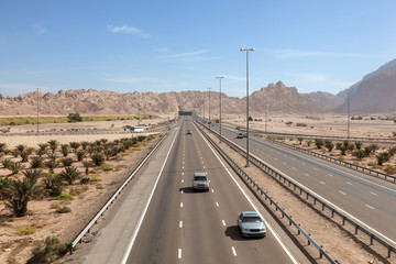 Highway at the Jebel Hafeet mountains in Al Ain, UAE