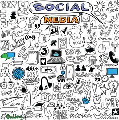 big set hand drawn illustration of social media