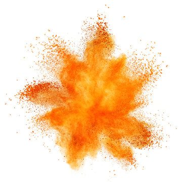 Red powder explosion isolated on white