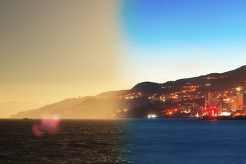 Montage of Yalta skyline night to day Crimea - Russia