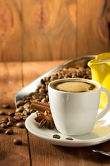 cup of coffee on wood