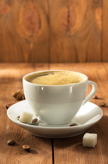 cup of coffee on wood