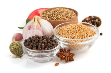 food ingredients and spices on white