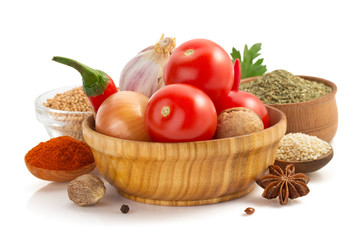 food ingredients and spices on white