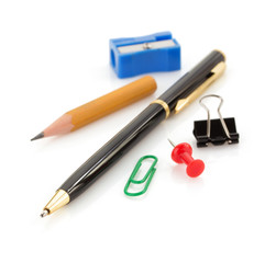 office supplies on white background