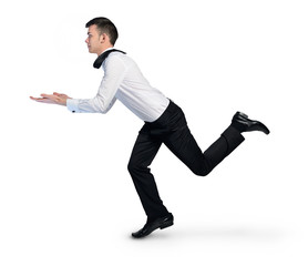Business man run with something