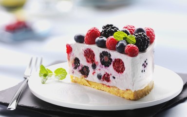 raspberries, sweet fruit blueberry black currant, food cream.