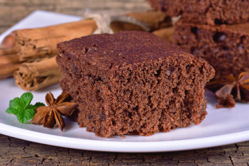 Slice of chocolate sponge cake