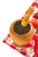 mortar with pestle and spices