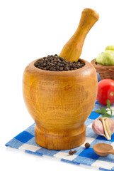 mortar with pestle and spices