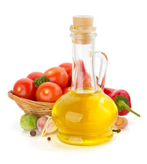 oil and food ingredients, spice on white