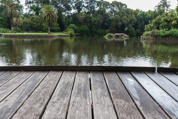 Empty wooden deck with nature background