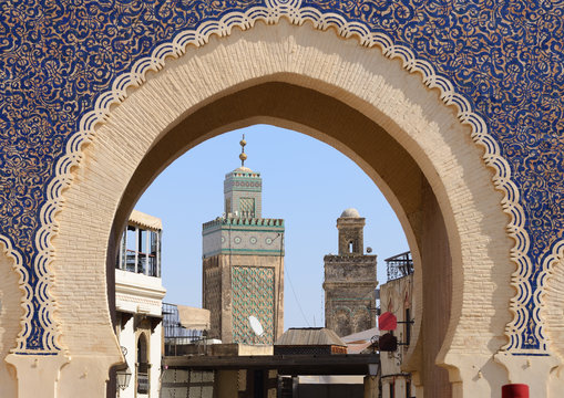 Morocco. Blue Gate Bab Bou Jeloud in Fes