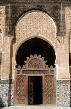 Morocco. Detail of Medersa Bou Inania in Fes
