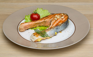 Grilled salmon steak