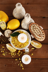 Spa still life on wooden planks background