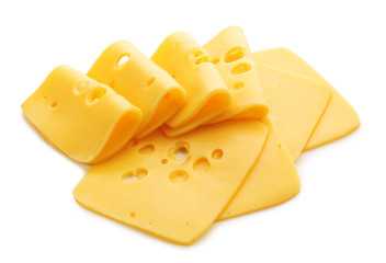 Sliced cheese isolated on white background