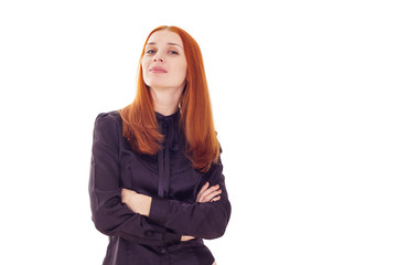 Redhead elegant woman with crossed arms and head held high