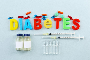 Medicines with word Diabetes on light background