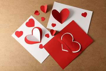 Beautiful hand made post cards  with paper hearts