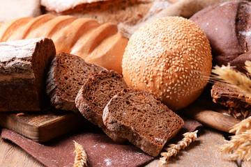 Different bread on table close-up