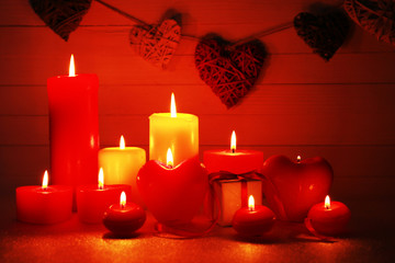 Romantic gift with candles, love concept