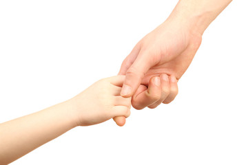 Child and father hands isolated on white