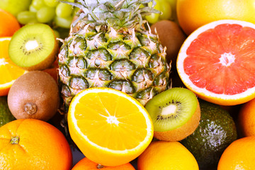 Assortment of exotic fruits close-up